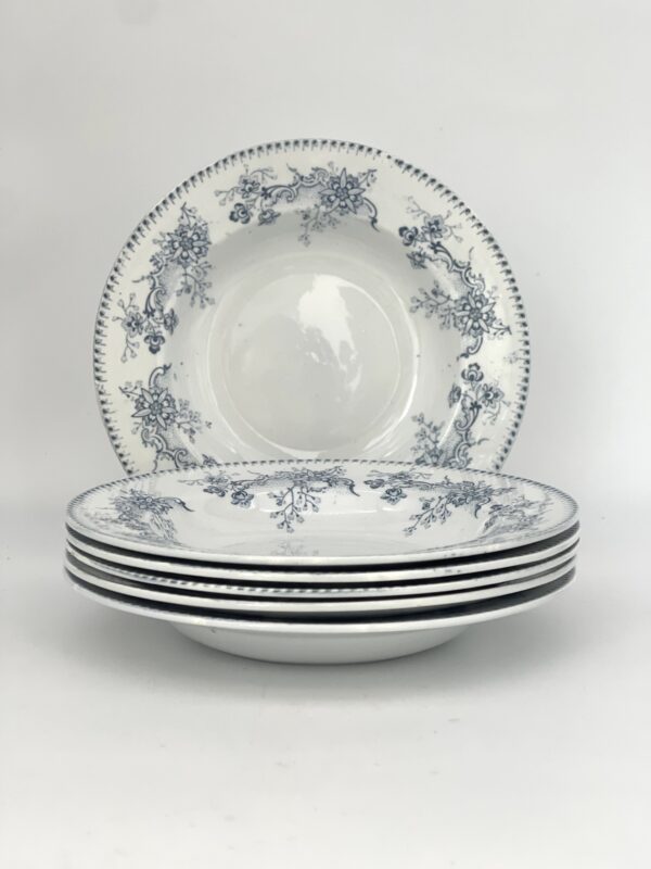 Assiette creuse Lunéville Reaumur décor bleu gris