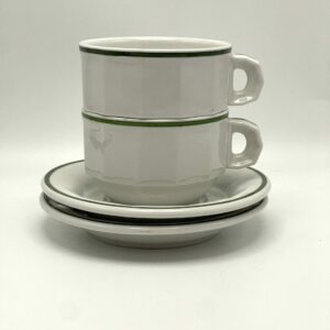 Grande tasse à déjeuner bistrot Pillivuyt France blanche et liseret vert