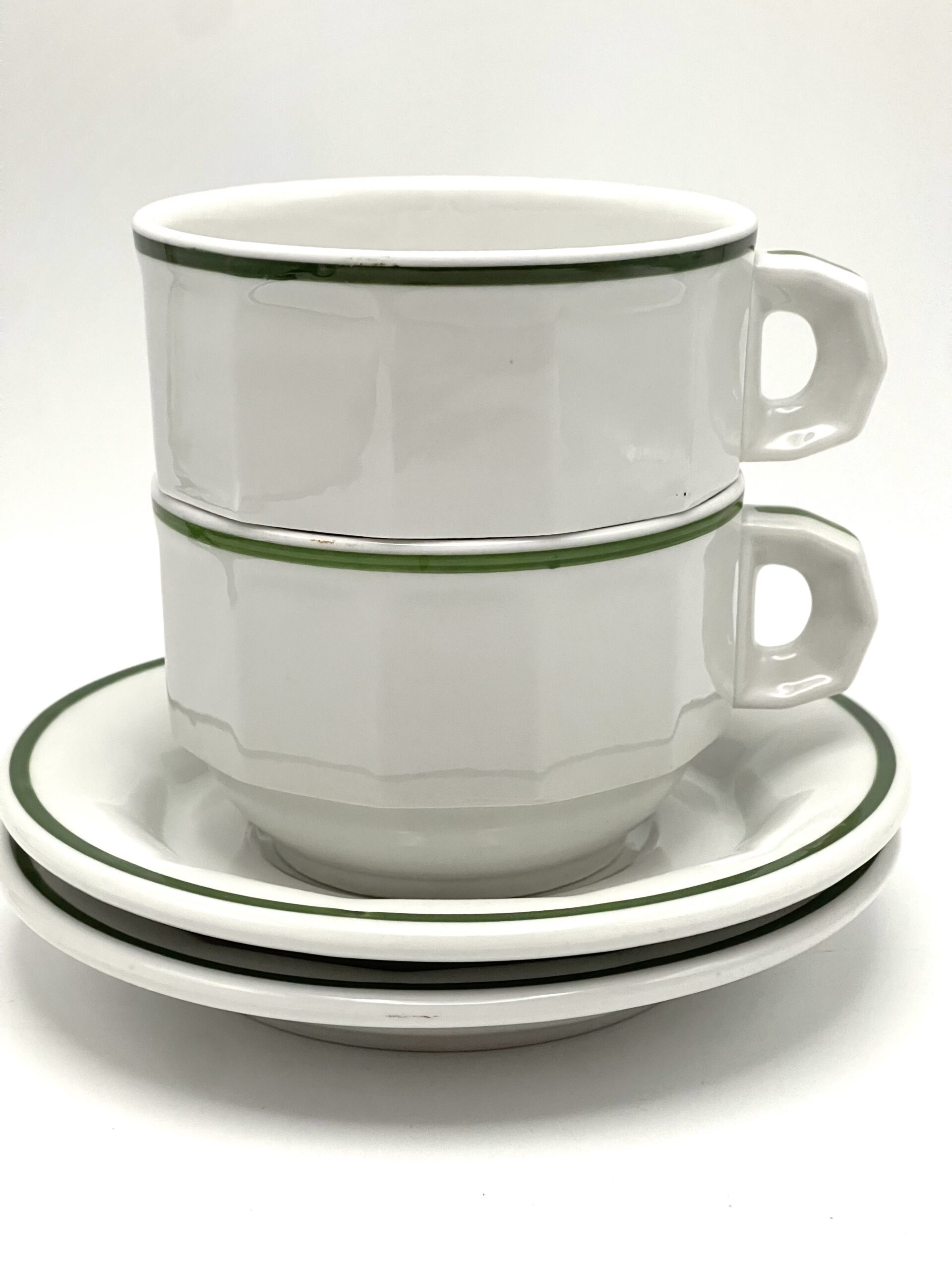 Grande tasse à déjeuner bistrot Pillivuyt France blanche et liseret vert – Image 2