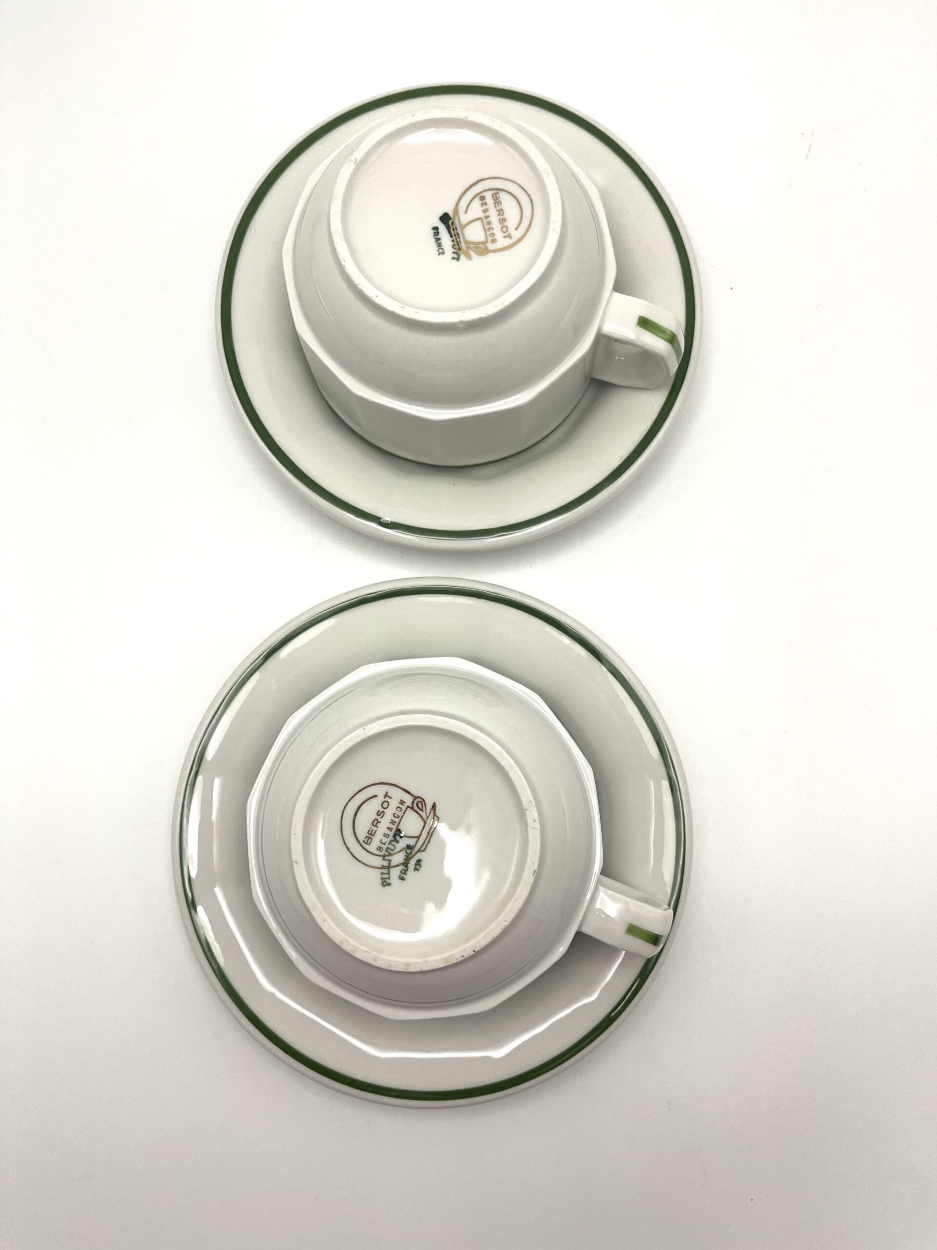 Grande tasse à déjeuner bistrot Pillivuyt France blanche et liseret vert – Image 6