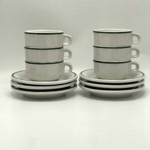 Tasse à café bistrot Pillivuyt France blanche et liseret vert