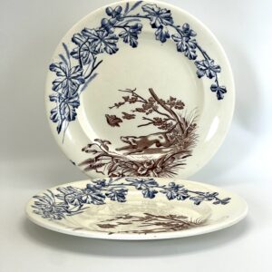 Assiette plate Chasse Terre de Fer  décor bleu et marron