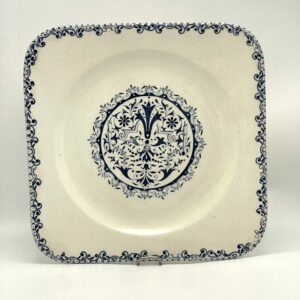 Assiette plate ancienne carrée Salins décor bleue marine