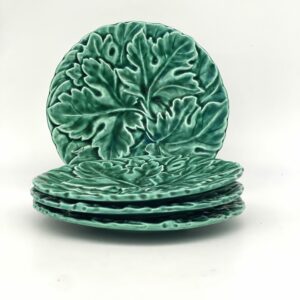 Assiette à dessert en barbotine verte Digoin et Sarreguemines décor feuilles