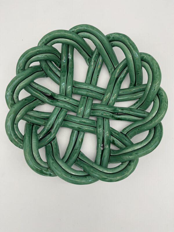 Coupe à fruits en faience tressée verte – Image 2
