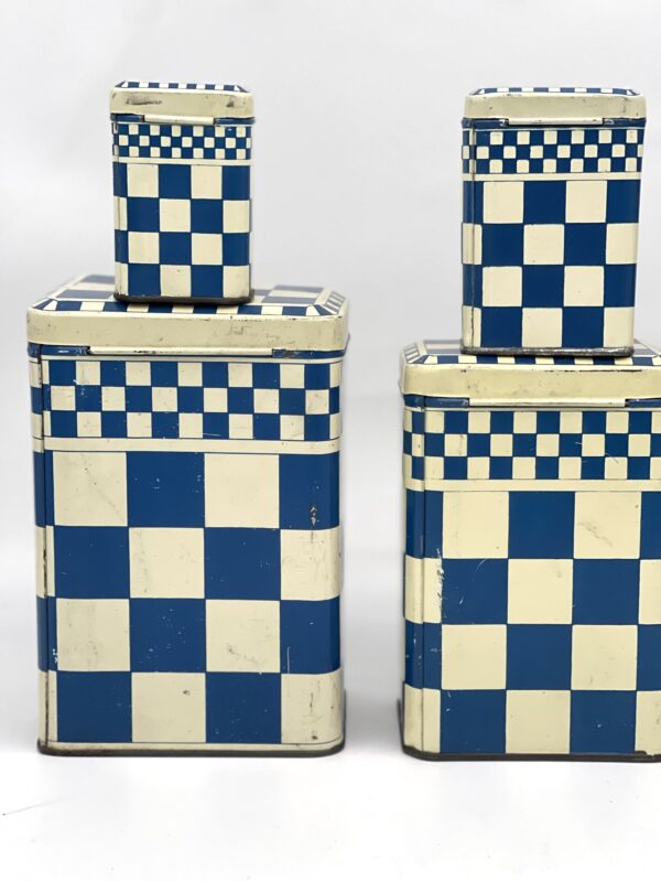 Lot de 6 boites anciennes en métal décor damier bleu Lustucru – Image 6