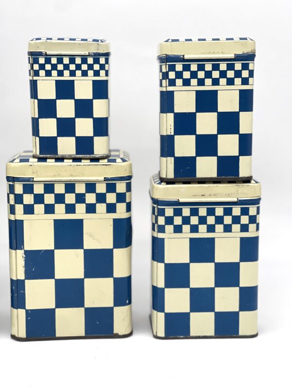 Lot de 6 boites anciennes en métal décor damier bleu Lustucru – Image 7