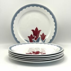 Assiette plate Tulipes Sarreguemines décor bordeaux et gris