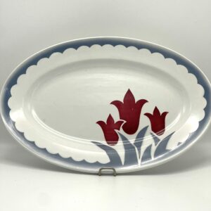 Petit plat ovale Tulipes Sarreguemines décor bordeaux et gris