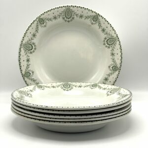 Assiette creuse Service Bruxelles Creil et Montereau Labrador décor vert