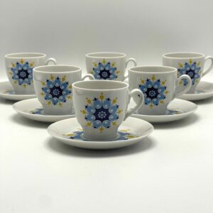 Lot de 6 tasses à café Winterling Bavaria décor bleu et jaune