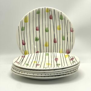 Assiette à dessert Milleraies Salins décor noir jaune vert et rose