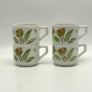 Tasse à café Moulin des Loups décor fleur verte et marron