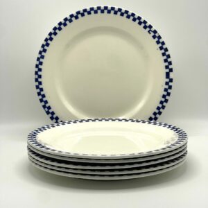 Assiette plate Salins Damier Terre de Fer décor bleu