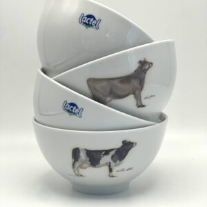 Lot de 4 bols publicitaires Lactel décor vaches