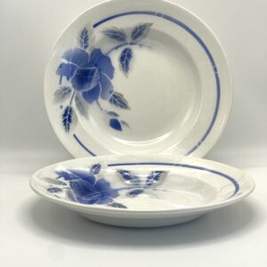 Assiette creuse Moulin des Loups décor rose bleu clair